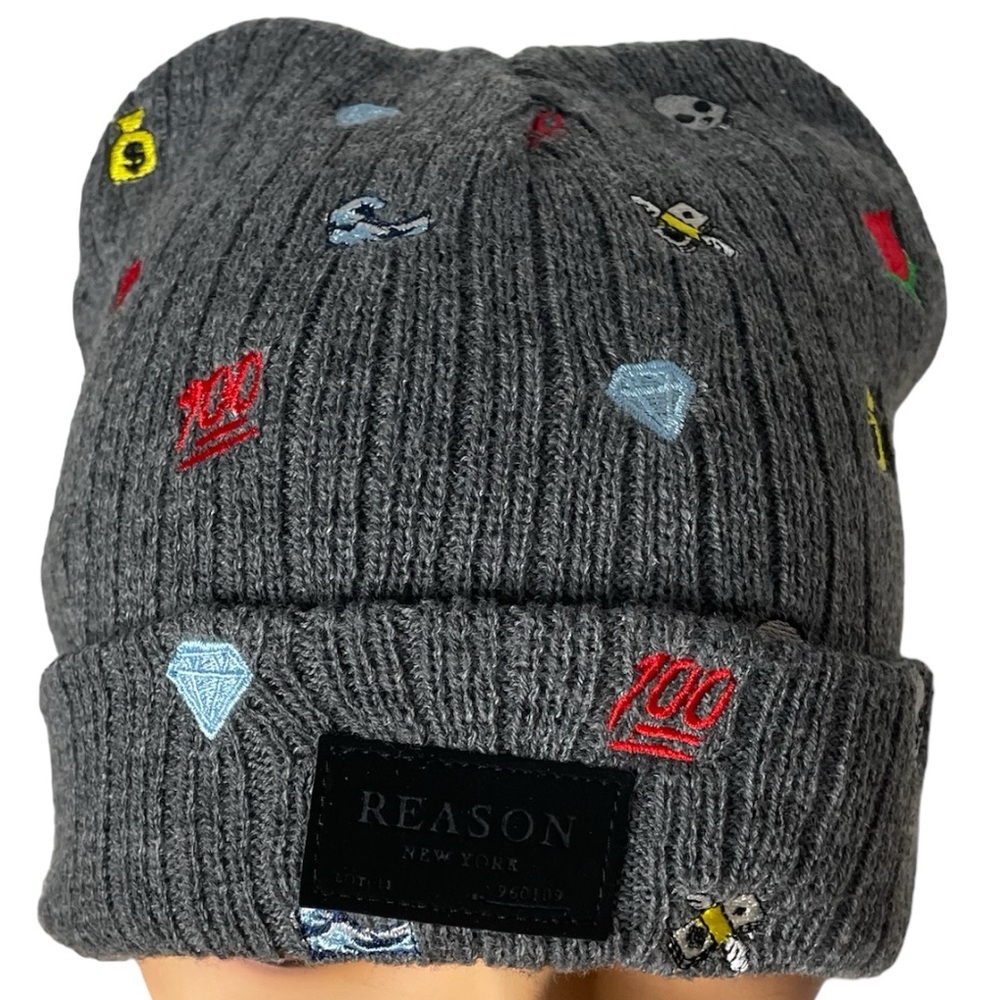 Reason New York Knit Beanie Stretch to fit OS Graphics Embroidered